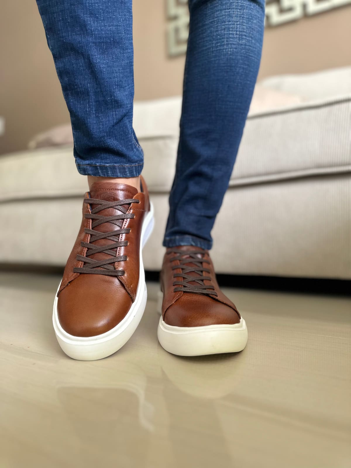 SNEAKERS NEW -CUERO VACUNO REF:SPN 3312 MIEL imagen 3