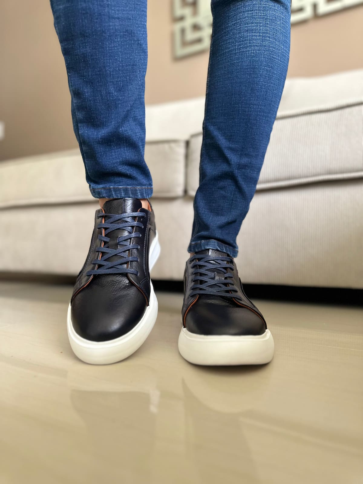 SNEAKERS EN CUERO VACUNO COLOR AZUL-REF:533 imagen 2