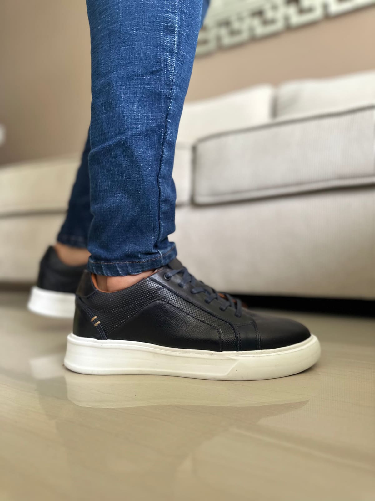 SNEAKERS EN CUERO VACUNO COLOR AZUL-REF:533 imagen 3