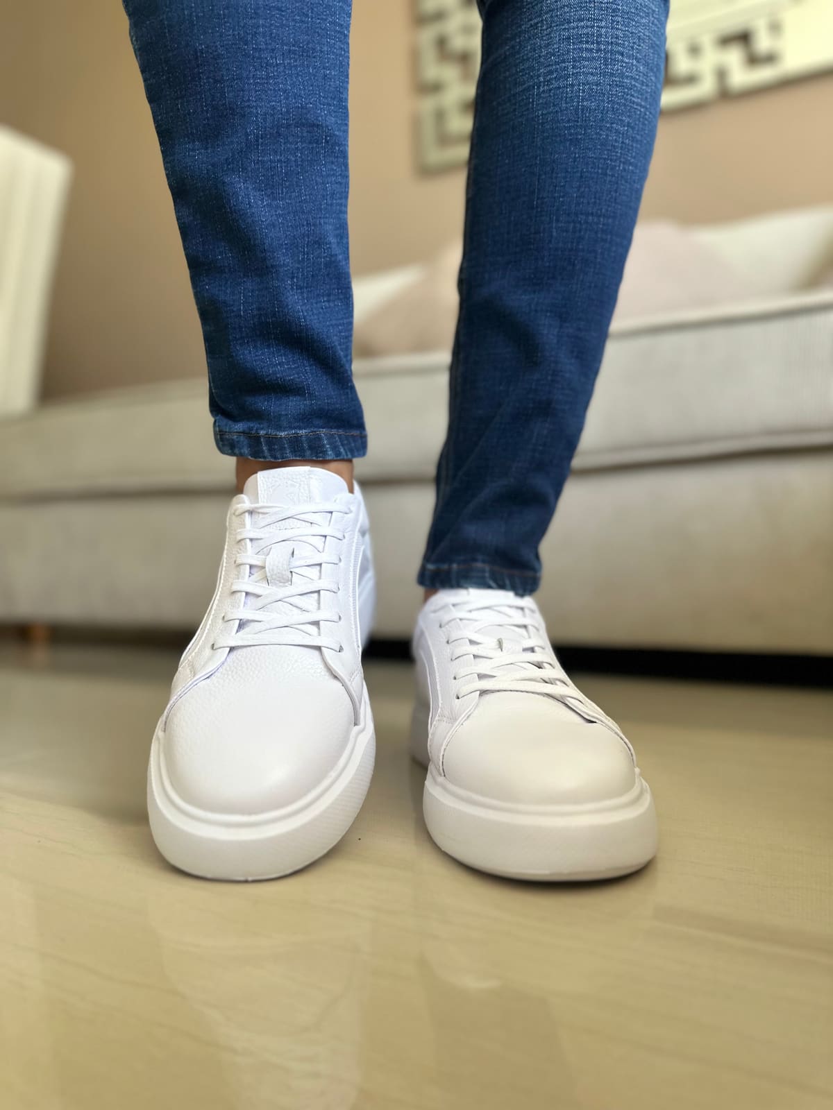SNEAKERS EN CUERO VACUNO COLOR BLANCO -REF:533 imagen 3