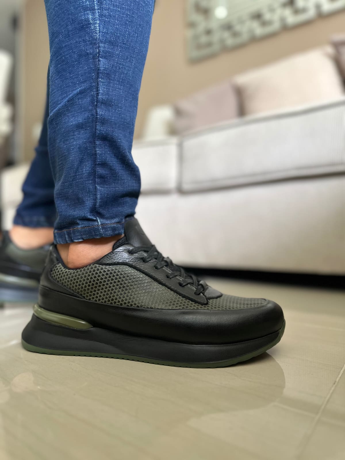 SNEAKERS CUERO-REF:2175 NEGROXVERDE imagen 3