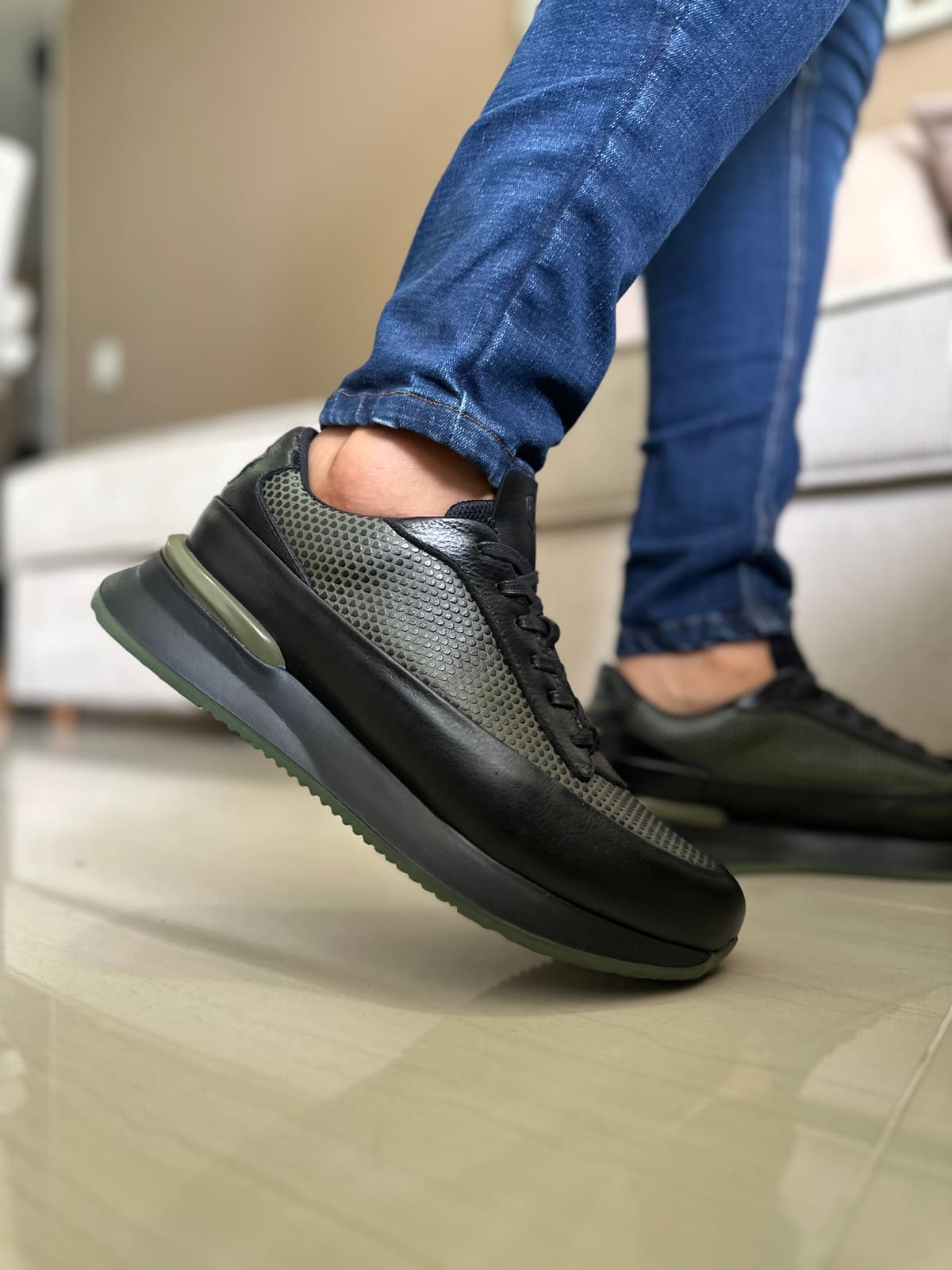 SNEAKERS CUERO-REF:2175 NEGROXVERDE imagen 4