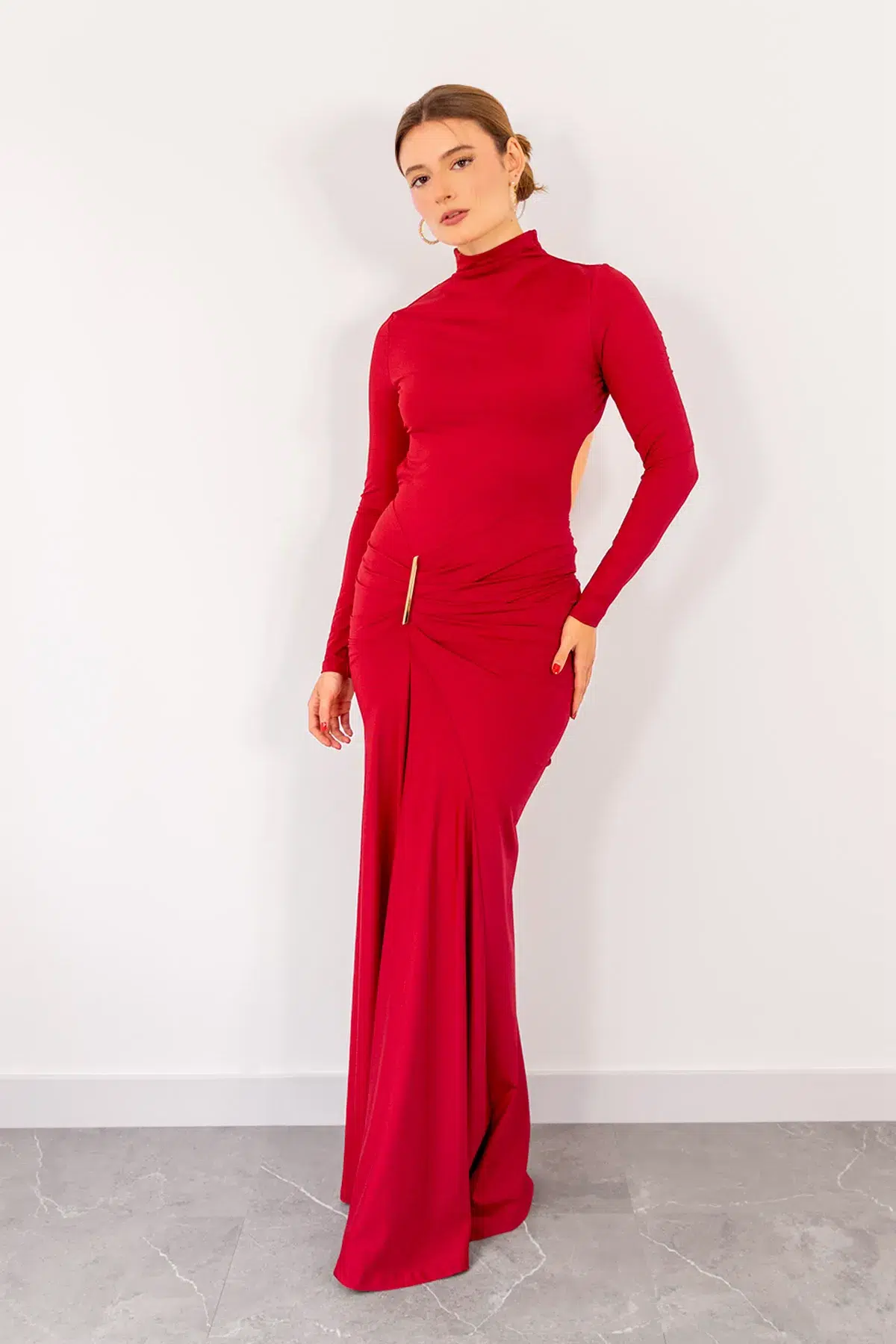 Vestido Ajustado Manga Larga Vinotinto imagen 4