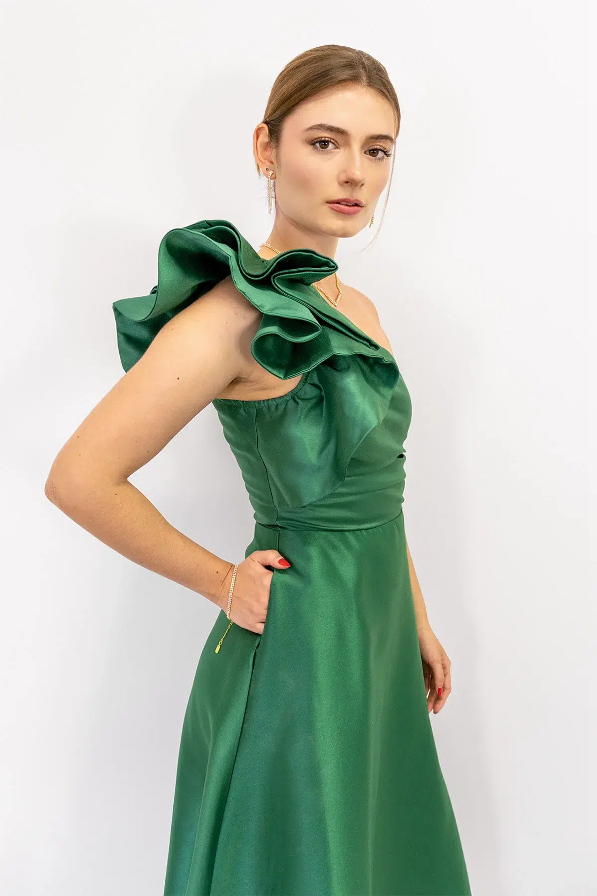 Vestido Asimetrico Boleros Falda en A Verde imagen 4
