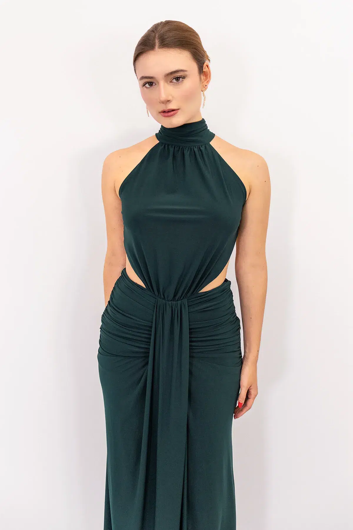 Vestido Cuello Halter Espalda Abierta Verde imagen 3