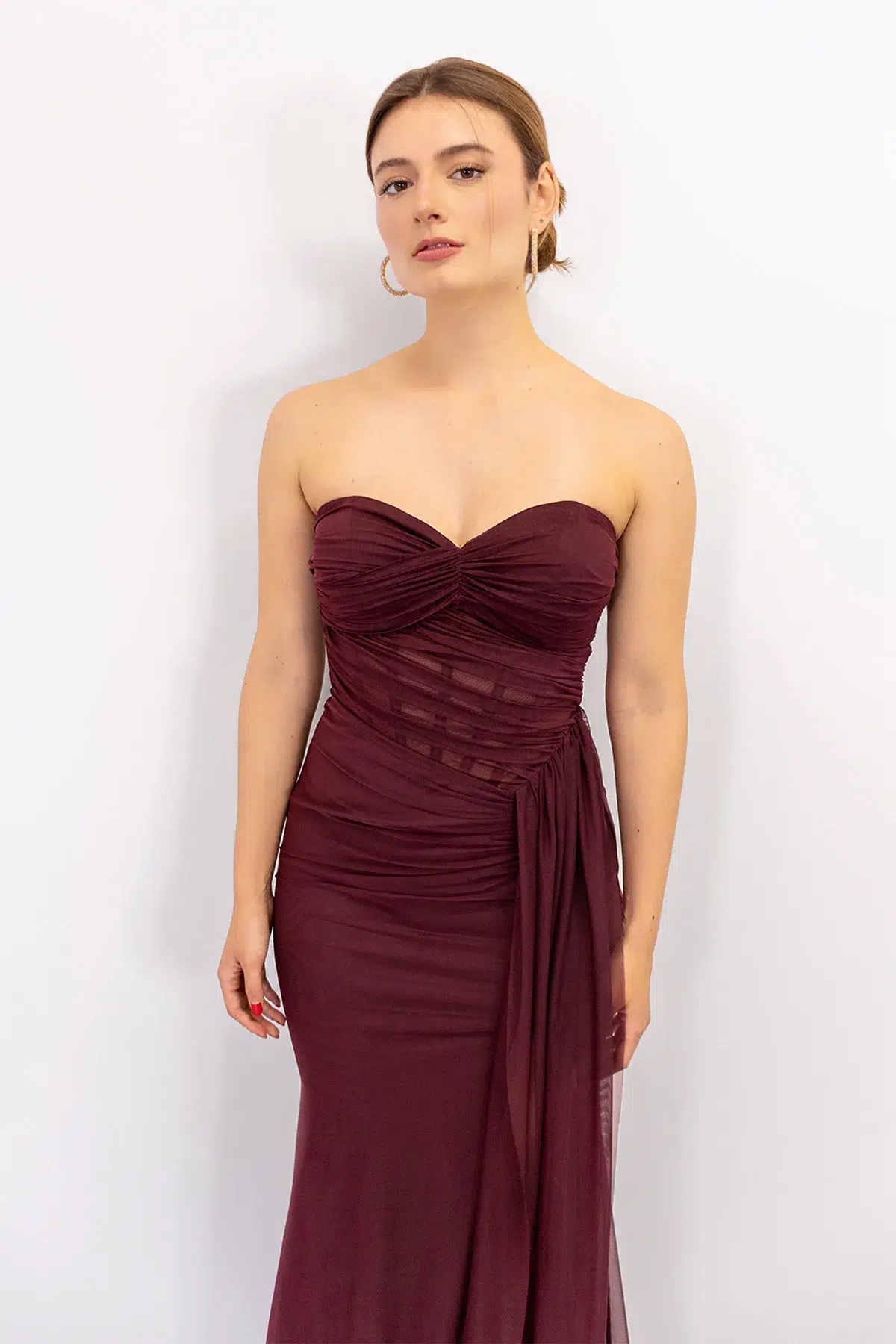 Vestido Corset Drapeado Vino imagen 3