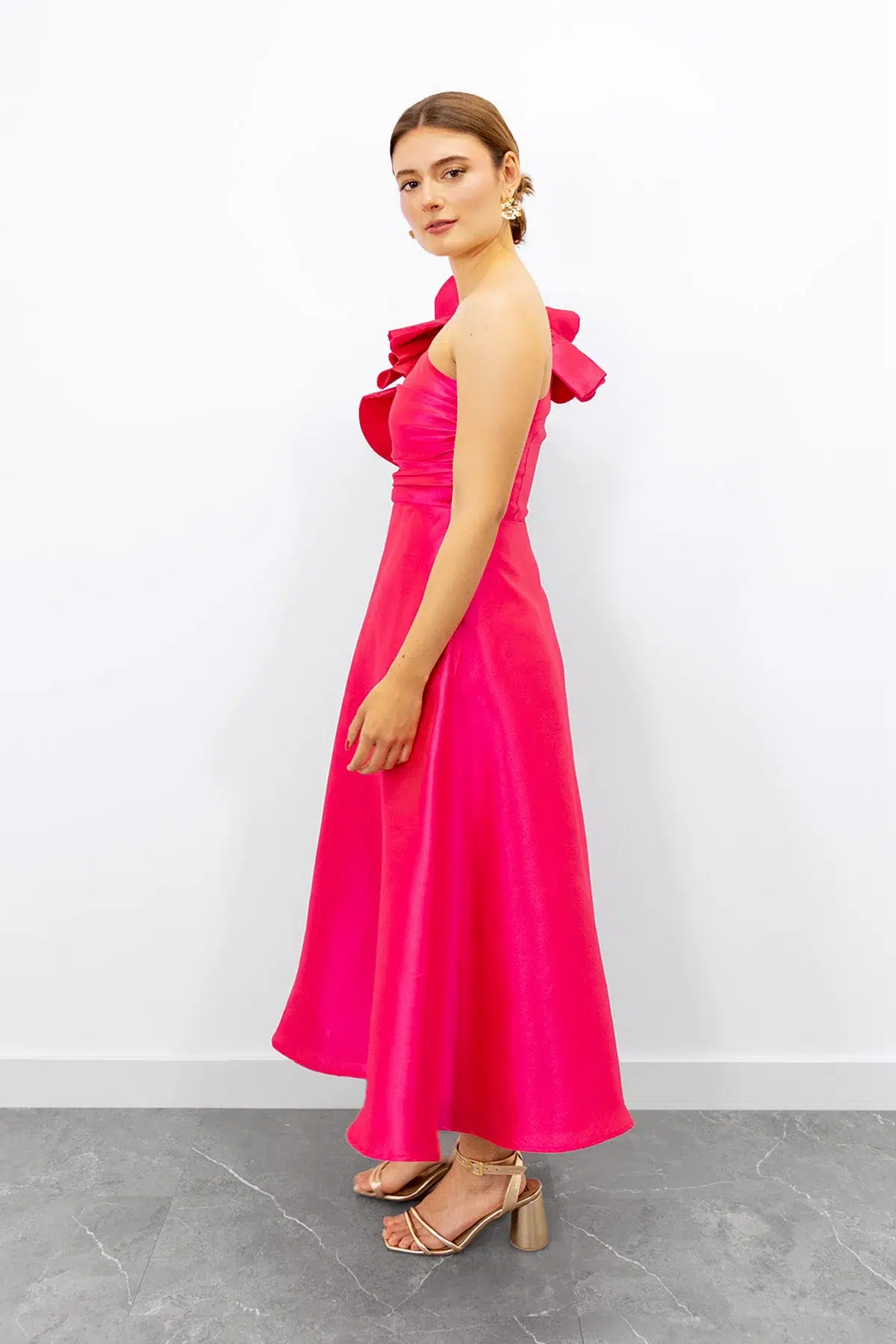 Vestido Asimetrico Boleros Falda en A Fucsia imagen 2