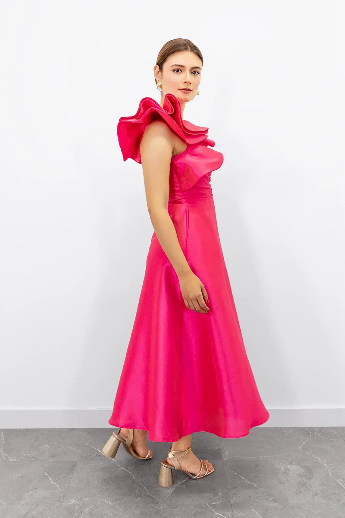 Vestido Asimetrico Boleros Falda en A Fucsia imagen 3