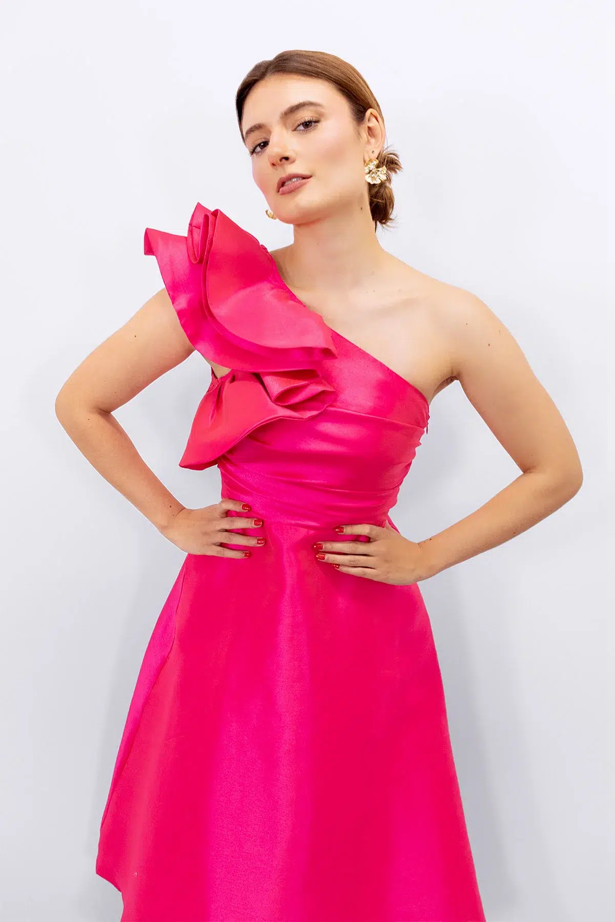 Vestido Asimetrico Boleros Falda en A Fucsia imagen 4