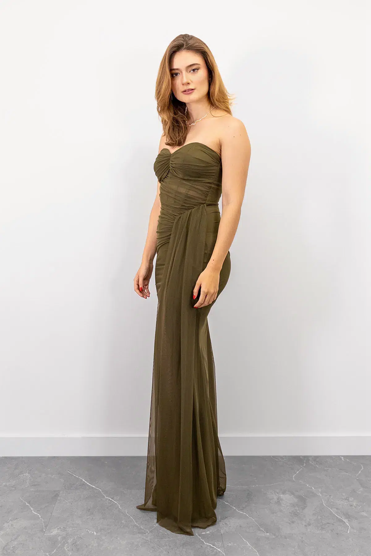 Vestido Corset Drapeado Olivo imagen 4