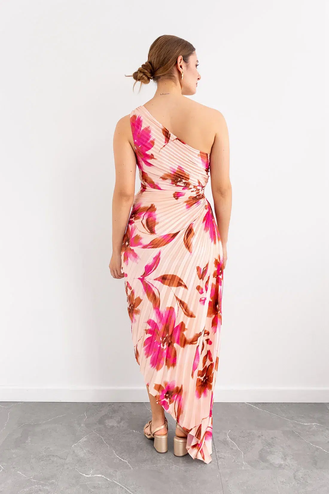 Vestido Plisado Recogido Lateral Print Coral imagen 2