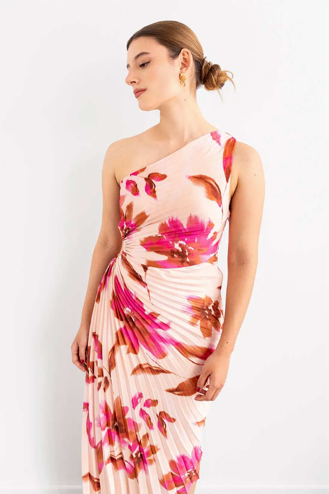 Vestido Plisado Recogido Lateral Print Coral imagen 3