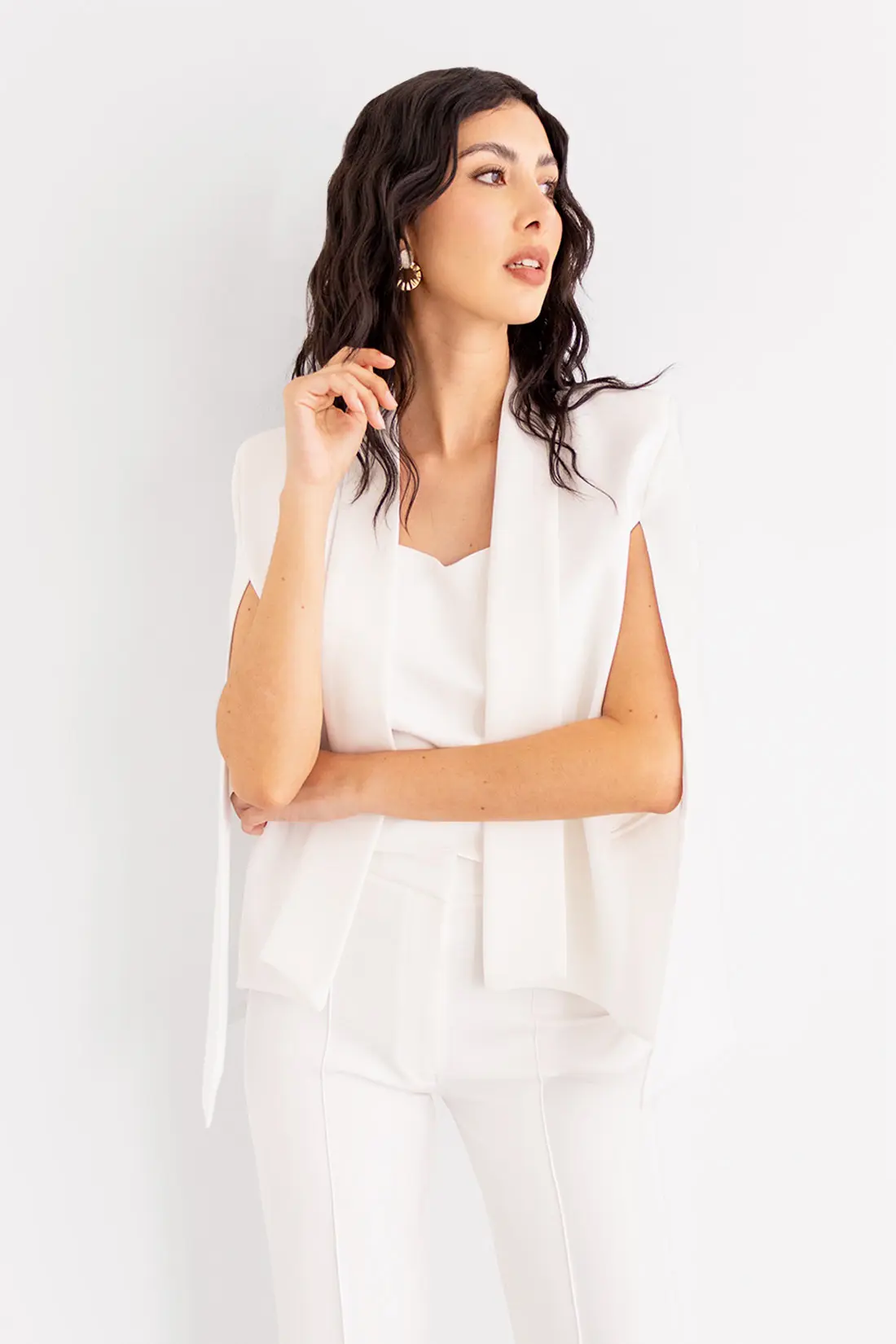 Blazer Capa con Solapa Marfil imagen 2