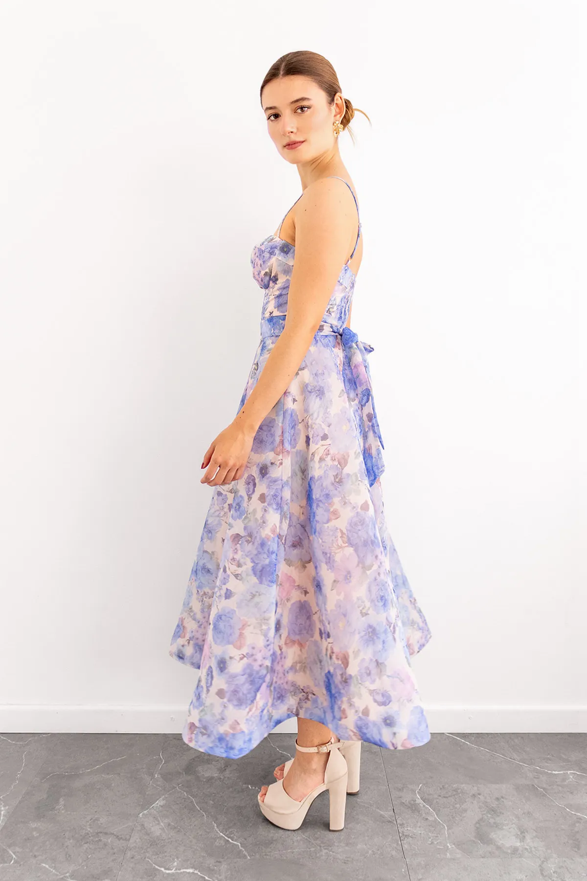 Vestido Midi Print Primavera Celeste imagen 2
