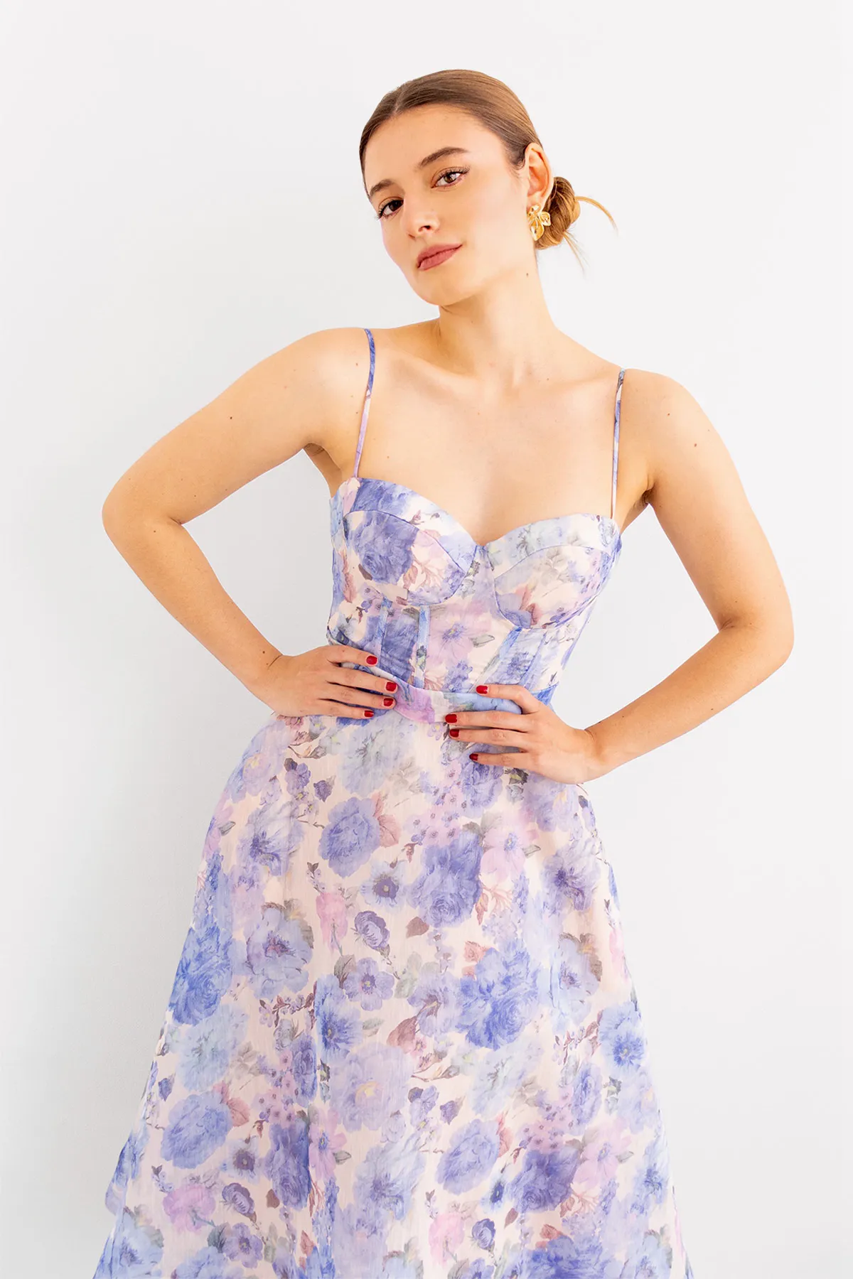 Vestido Midi Print Primavera Celeste imagen 3