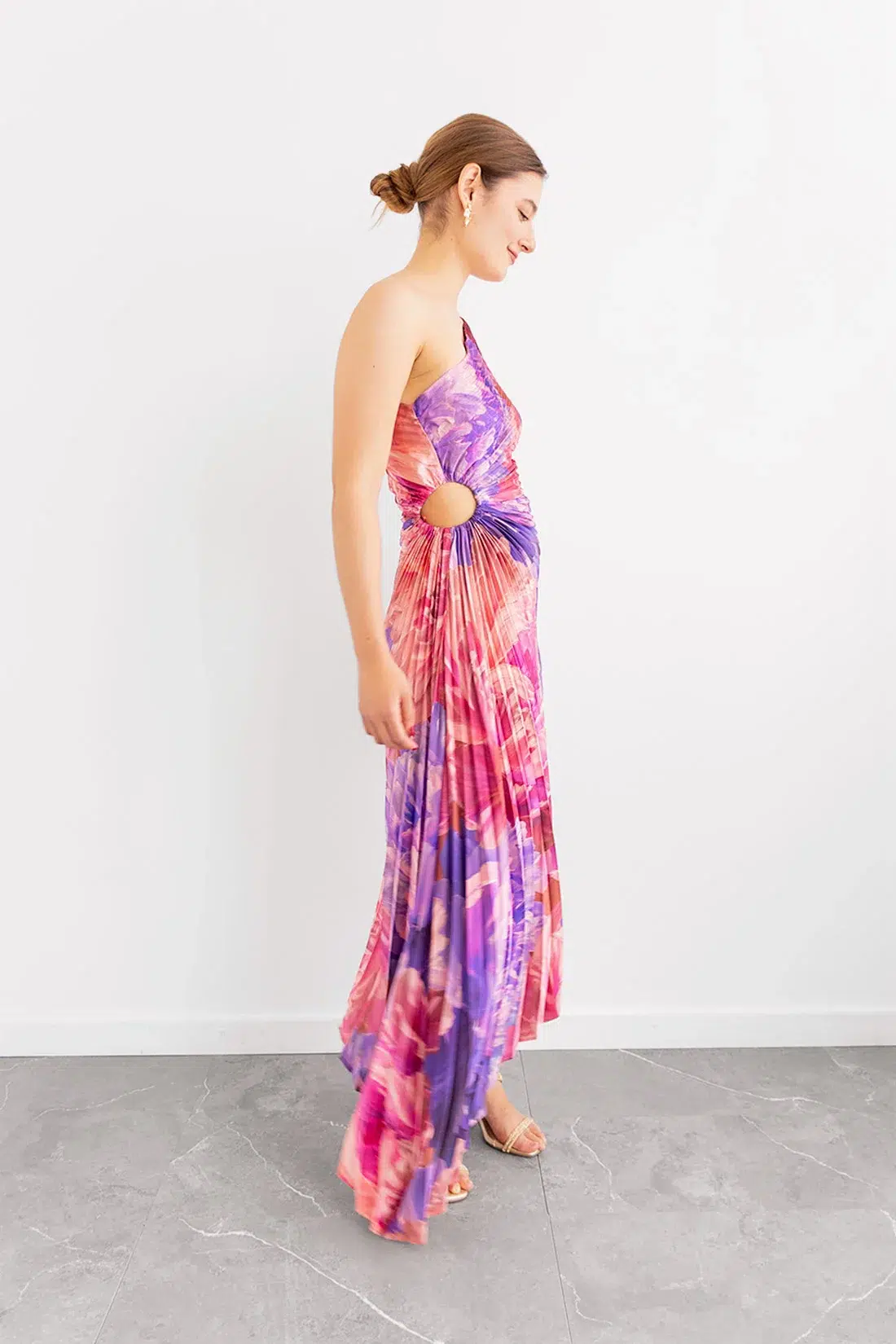Vestido Plisado Recogido Lateral Print Morado imagen 2