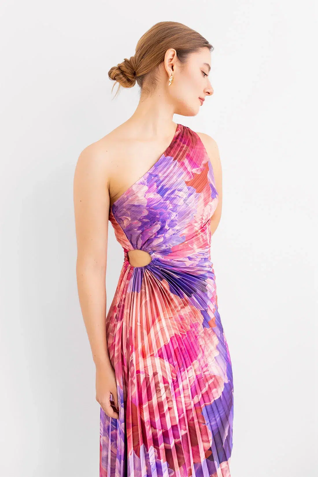 Vestido Plisado Recogido Lateral Print Morado imagen 3