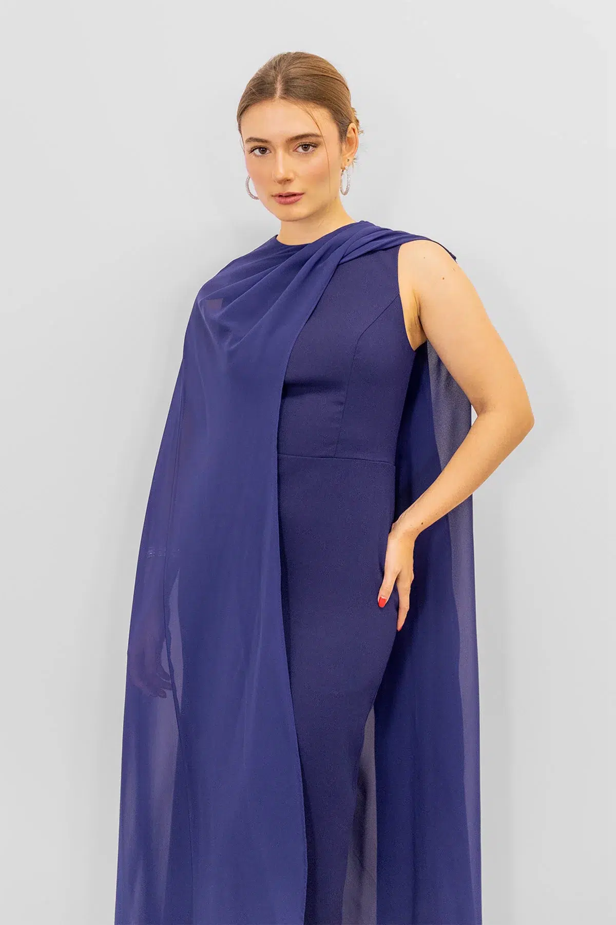 Vestido Largo con Capa Larga Azul imagen 5